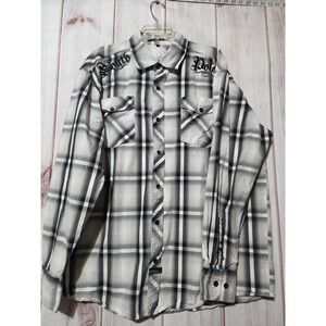 Southpole Mens XXL Grey Black Embroidered Button Down Shirt Premium Edition